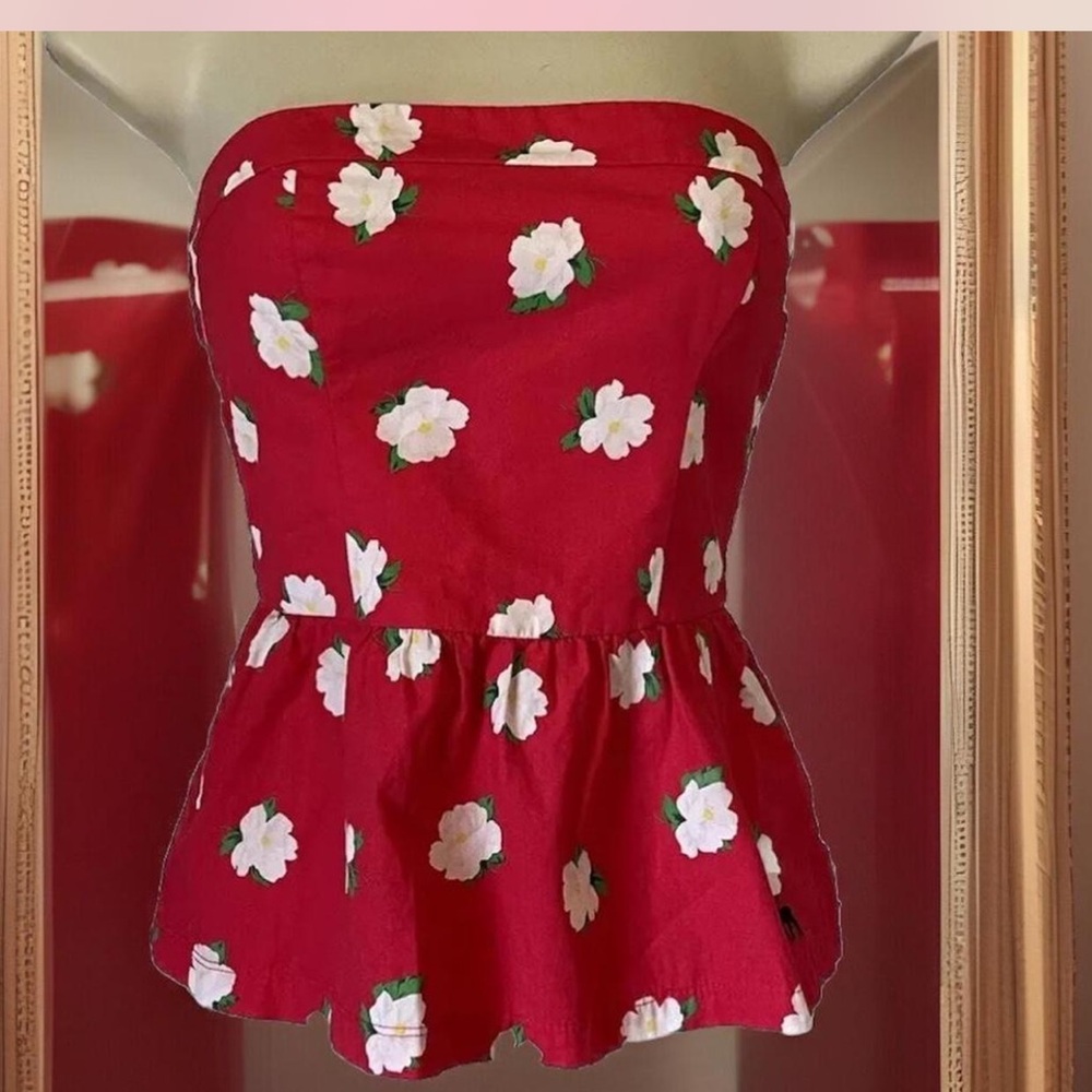 Vintage red floral strapless top small